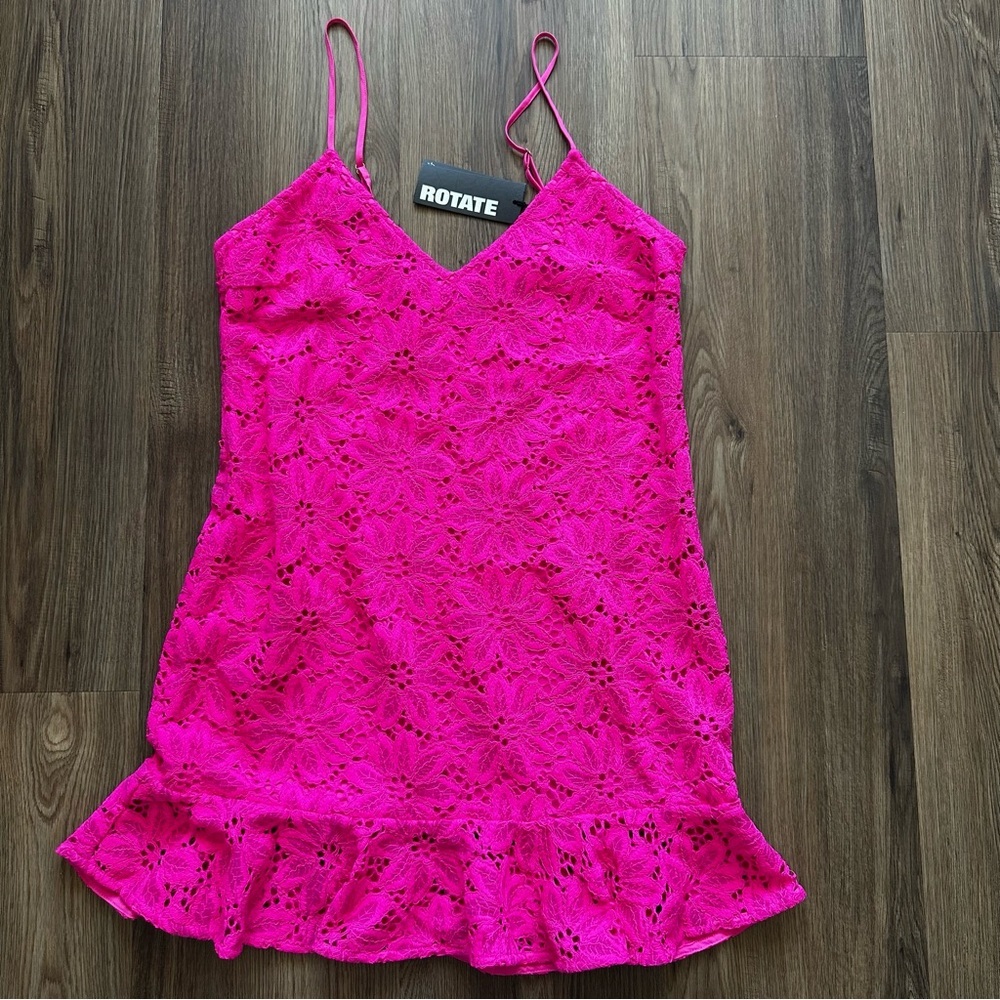 Rotate‎ Birger Christensen Womens Pink Glo Floral Lace Flounce Slip Dress US 10